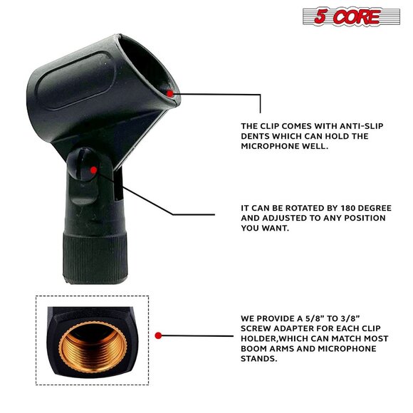 5 Core Microphone Clip Holder 6 Pieces with Screw Adapters 5/8 to 3/8 Inch - Picture 5 of 6